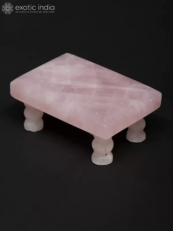 Exotic India 3" Small Rose Quartz Puja Chowki (Pedestal) 