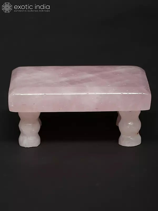 exotic india 3" Small Rose Quartz Puja Chowki (Pedestal) 