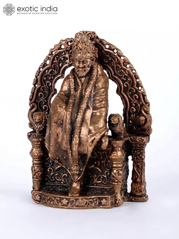 Exotic India 3" Small Sai Baba Copper Statue | Home Office Decor 