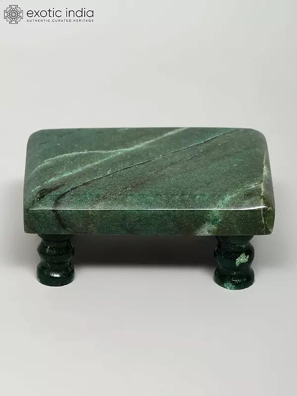Exotic India 3" Small Size Chowki (Pedestal) For Deity In Jade Stone 