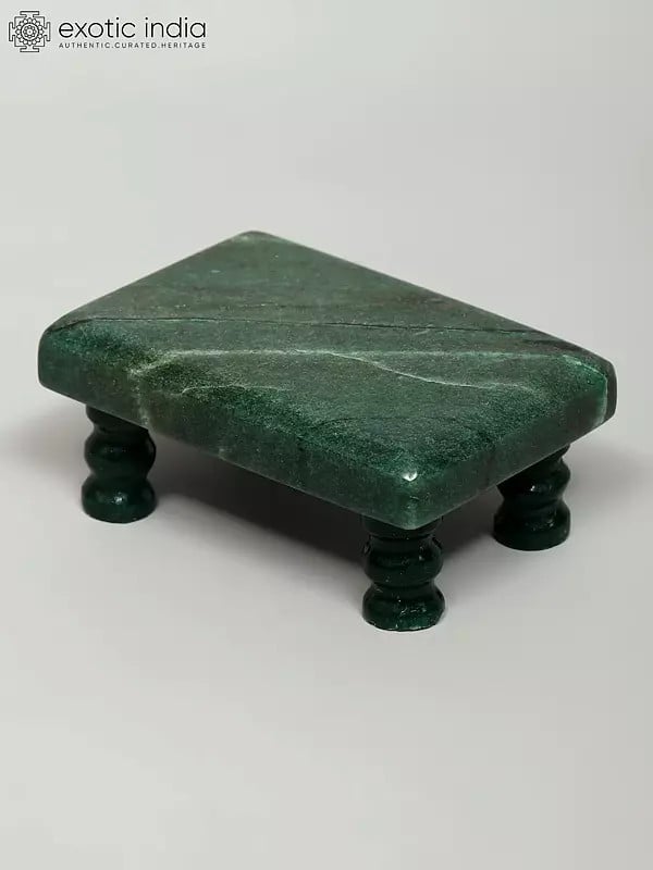 Exotic India 3" Small Size Chowki (Pedestal) For Deity In Jade Stone 