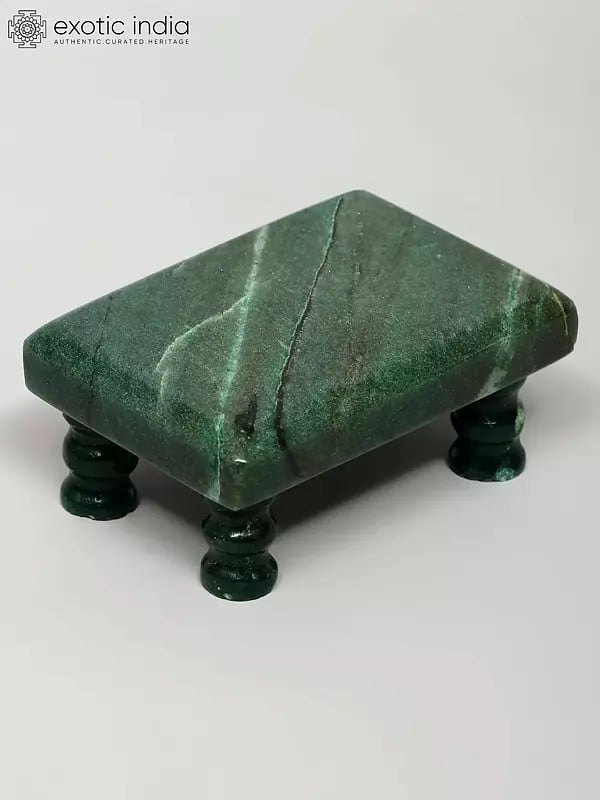 Exotic India 3" Small Size Chowki (Pedestal) For Deity In Jade Stone 