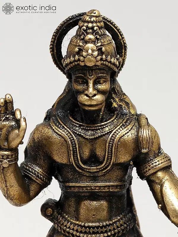 Exotic India 3" Small Superfine Blessing Hanuman With Mace - Symbol Of Strength & Devotion | Ideal For Puja 