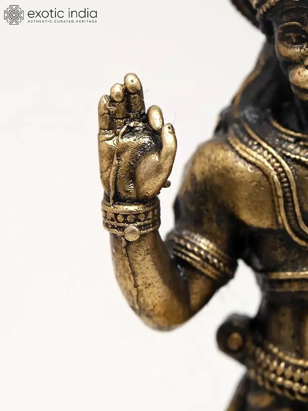 Exotic India 3" Small Superfine Blessing Hanuman With Mace - Symbol Of Strength & Devotion | Ideal For Puja 