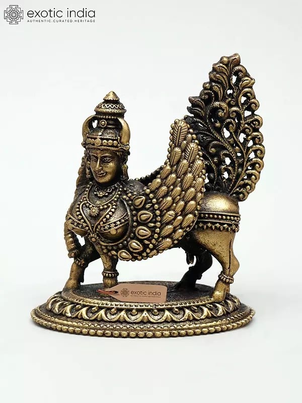 exotic india 3" Small Superfine Goddess Kamdhenu Cow for Puja | Made in Coimbatore | Ideal for Puja 