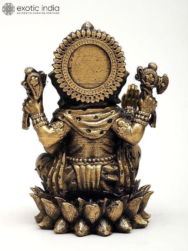 Exotic India 3" Small Superfine Lord Ganesha Seated On Lotus With Divine Blessings | Ideal For Puja 