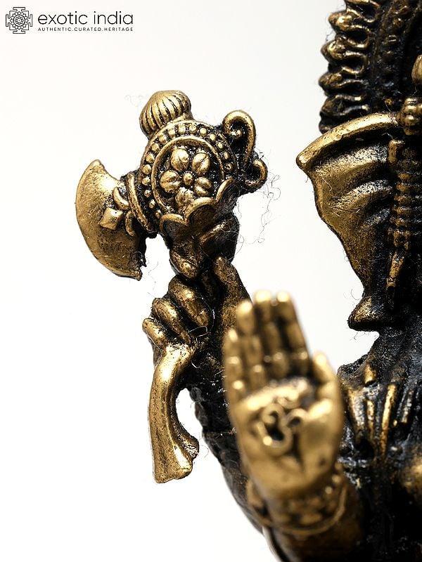 Exotic India 3" Small Superfine Lord Ganesha Seated On Lotus With Divine Blessings | Ideal For Puja 