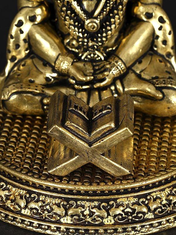 Exotic India 3" Small Superfine Lord Hanuman Meditating With Ram Naam Book | Brass Statue 