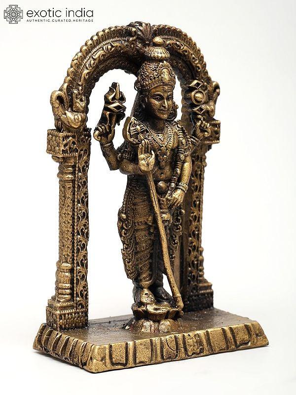 Exotic India 3" Small Superfine Lord Murugan Swami Under The Temple Arch | Ideal For Puja 