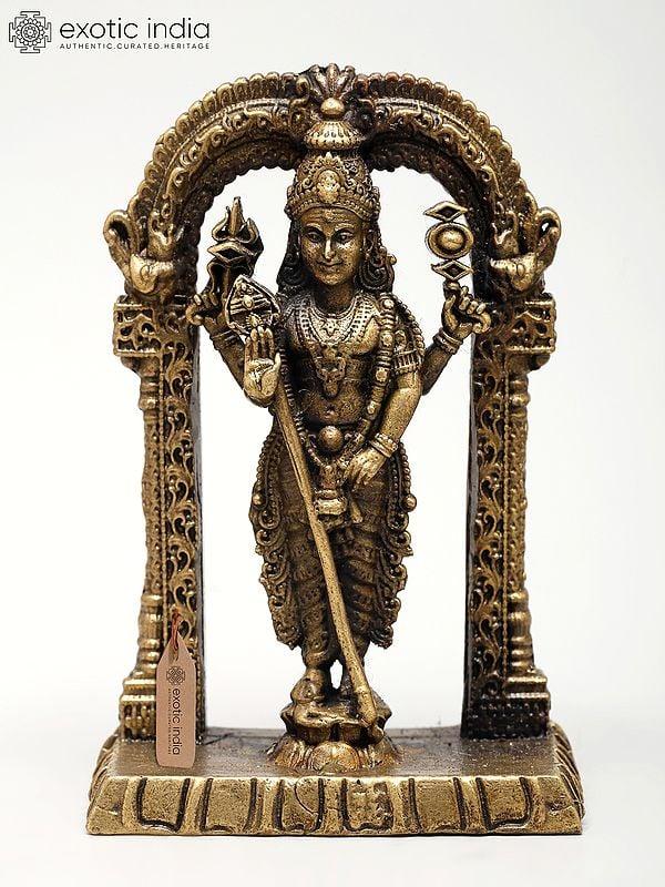 exotic india 3" Small Superfine Lord Murugan Swami under the Temple Arch | Ideal for Puja 
