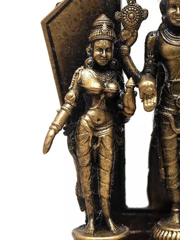 Exotic India 3" Small Superfine Lord Perumal (Vishnu) With Bhudevi And Sridevi | Ideal For Puja 