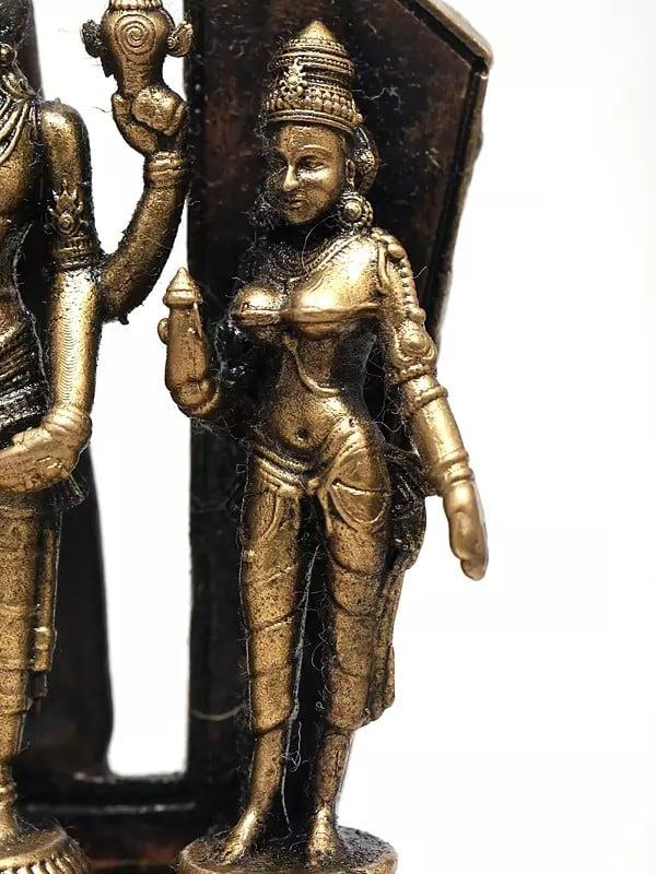 Exotic India 3" Small Superfine Lord Perumal (Vishnu) With Bhudevi And Sridevi | Ideal For Puja 