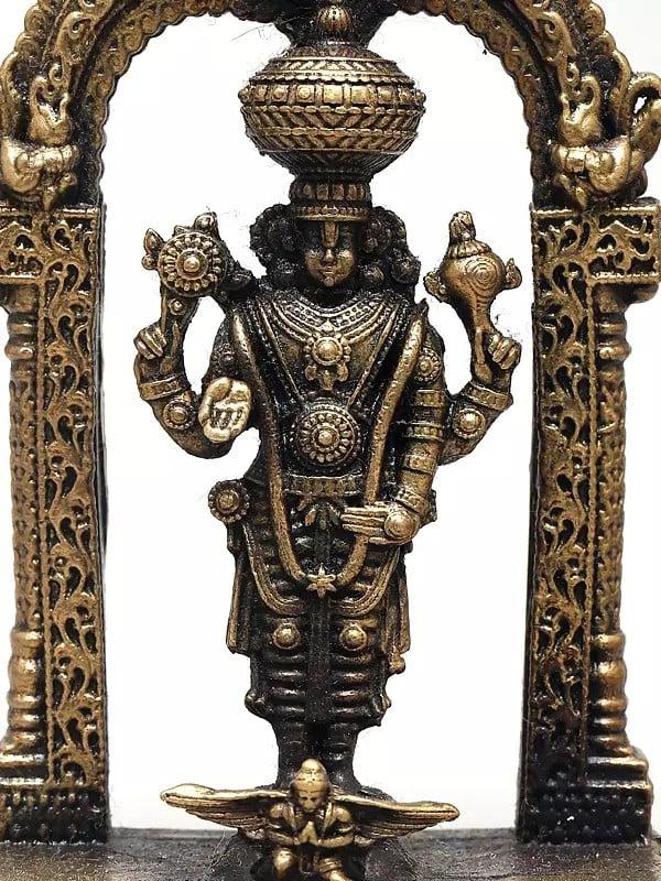 Exotic India 3" Small Superfine Lord Tirupati Balaji And Garuda With Kirtimukha Arch | Made In Coimbatore | Ideal For Puja 