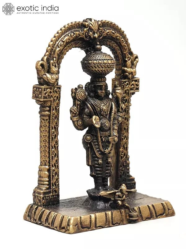Exotic India 3" Small Superfine Lord Tirupati Balaji And Garuda With Kirtimukha Arch | Made In Coimbatore | Ideal For Puja 