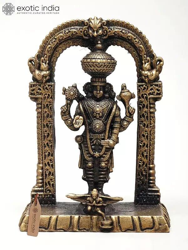 exotic india 3" Small Superfine Lord Tirupati Balaji and Garuda with Kirtimukha Arch | Made in Coimbatore | Ideal for Puja 