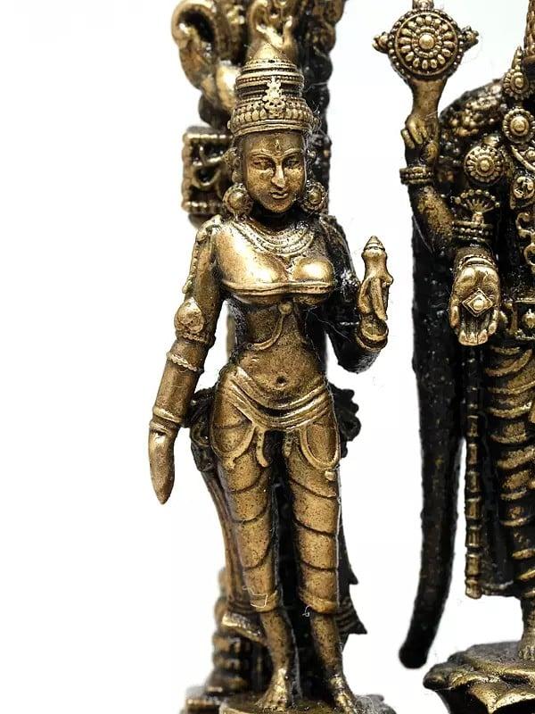 Exotic India 3" Small Superfine Lord Tirupati Balaji Standing On Kirtimukha Arch With Sridevi Bhudevi And Garuda | Made In Coimbatore | Ideal For Puja 