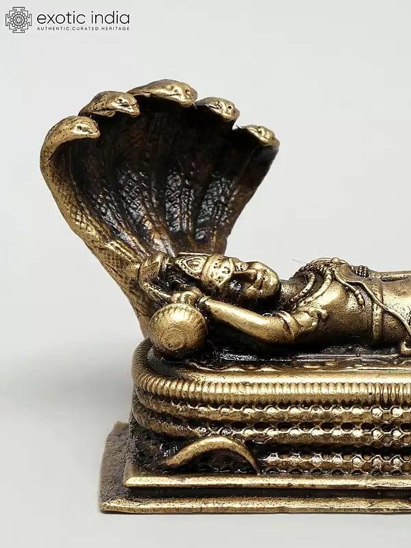 Exotic India 3" Small Superfine Lord Vishnu In Anant Shayana On Adishesha | Ideal For Puja 