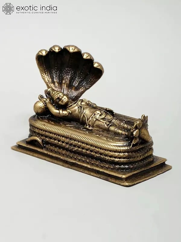 Exotic India 3" Small Superfine Lord Vishnu In Anant Shayana On Adishesha | Ideal For Puja 