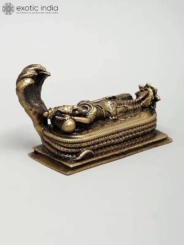 Exotic India 3" Small Superfine Lord Vishnu In Anant Shayana On Adishesha | Ideal For Puja 