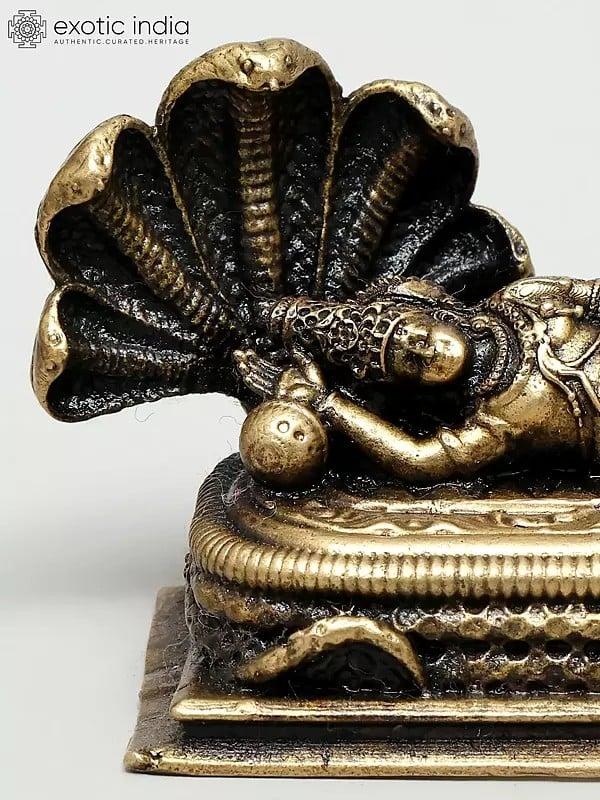 Exotic India 3" Small Superfine Lord Vishnu In Anant Shayana With Goddess Lakshmi | Made In Coimbatore | Ideal For Puja 