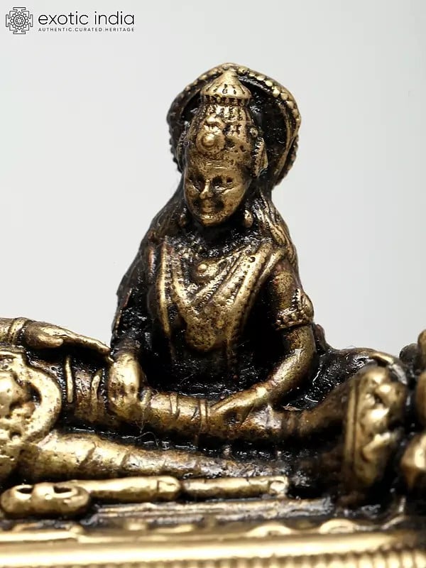 Exotic India 3" Small Superfine Lord Vishnu In Anant Shayana With Goddess Lakshmi | Made In Coimbatore | Ideal For Puja 