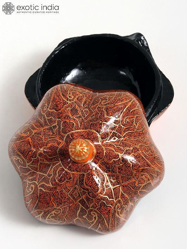 Exotic India 3" Small Superfine Pumpkin Shaped Hand Painted Papier Mache Box From Kashmir 