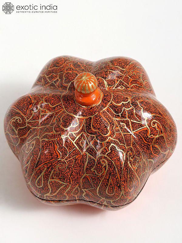 exotic india 3" Small Superfine Pumpkin Shaped Hand Painted Papier Mache Box from Kashmir 