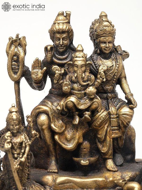 Exotic India 3" Small Superfine Shiv Parivar – The Divine Family Of Kailash | Ideal For Puja 