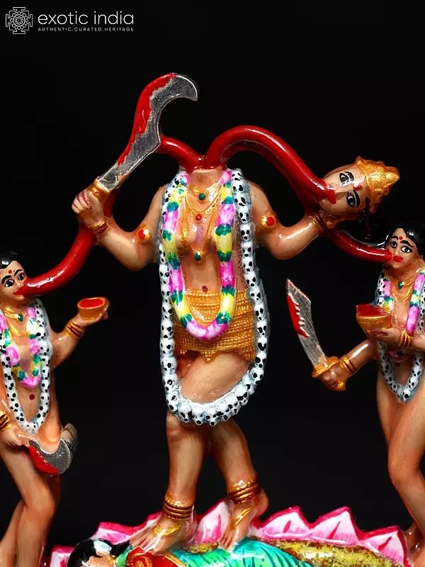 Exotic India 3" Tantrik Goddess Mahavidya Chhinnamasta | Enamel Colored Sterling Silver Statue 