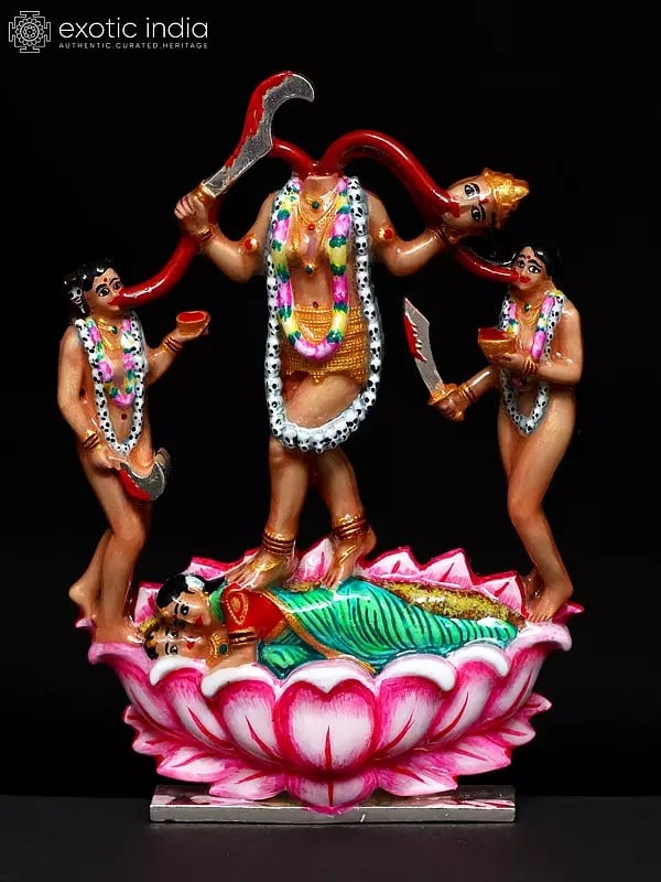 exotic india 3" Tantrik Goddess Mahavidya Chhinnamasta | Enamel Colored Sterling Silver Statue 