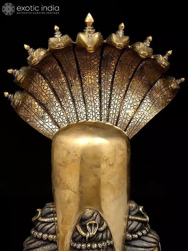 Exotic India 30" Brass Shivalingam With Four Shiva Faces And Protected By Nine Hooded Serpent 