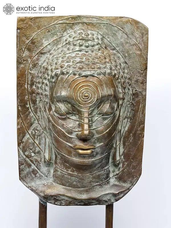 Exotic India 30" Bronze Meditating Buddha Head On Wood Base 