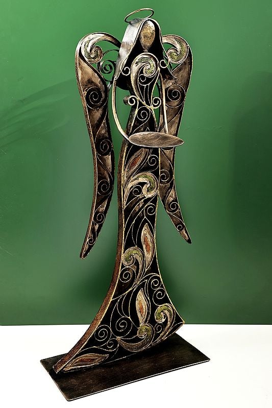 Exotic India 30" Handmade Angel Figurine With Candle Stand 
