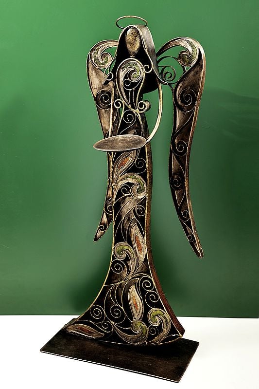 Exotic India 30" Handmade Angel Figurine With Candle Stand 