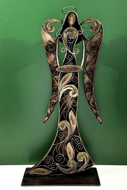 exotic india 30" Handmade Angel Figurine With Candle Stand
