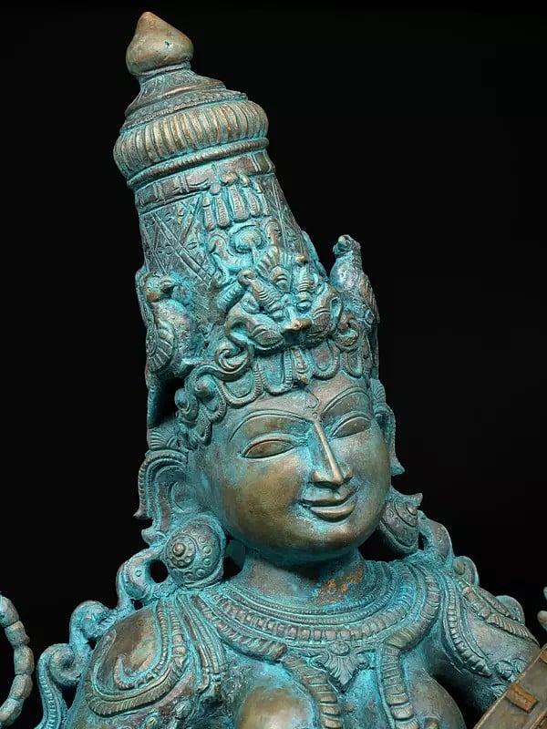 Exotic India 30" Large Goddess Saraswati Dancing And Playing Veena | Madhuchista Vidhana (Lost-Wax) | Panchaloha Bronze From Swamimalai 