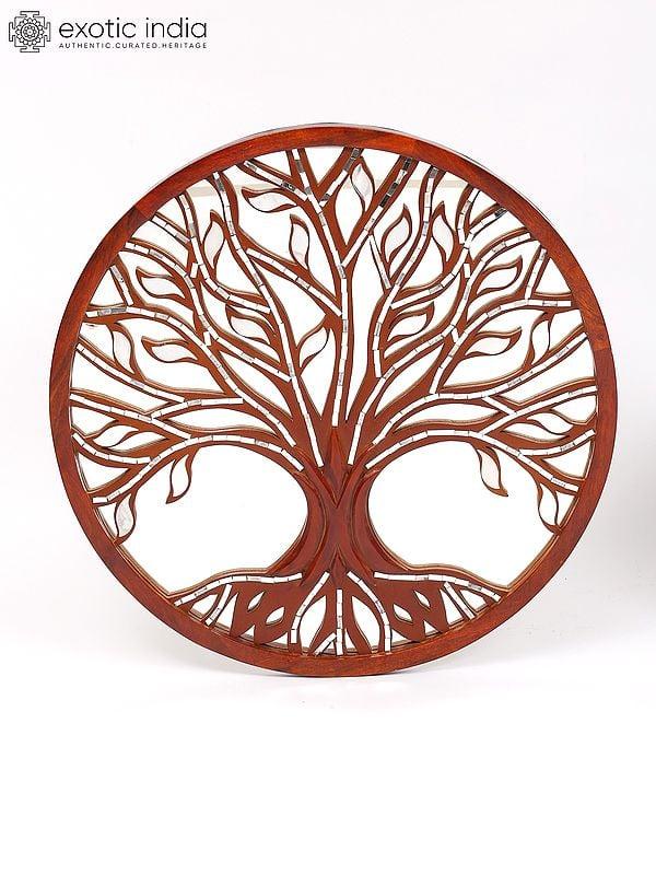 Exotic India 30" Pair Of Round Shaped Designer Tree Of Life With Mirror Work | Set Of 2 | Home Decor | Wall Hanging 