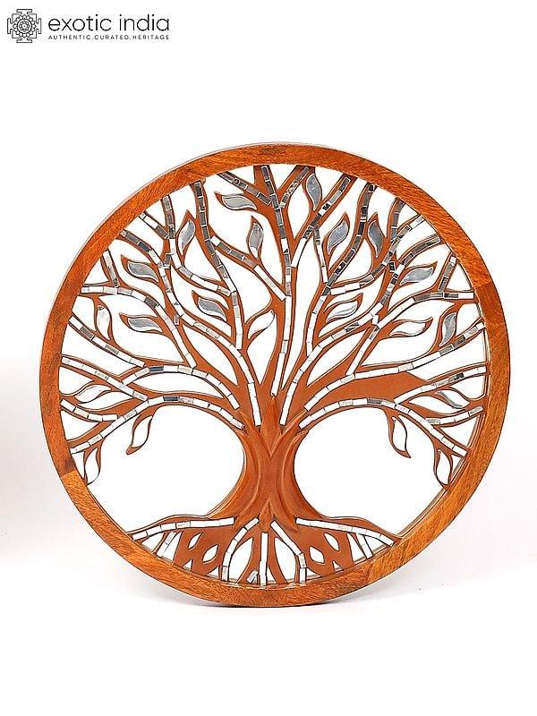 Exotic India 30" Pair Of Round Shaped Designer Tree Of Life With Mirror Work | Set Of 2 | Home Decor | Wall Hanging 