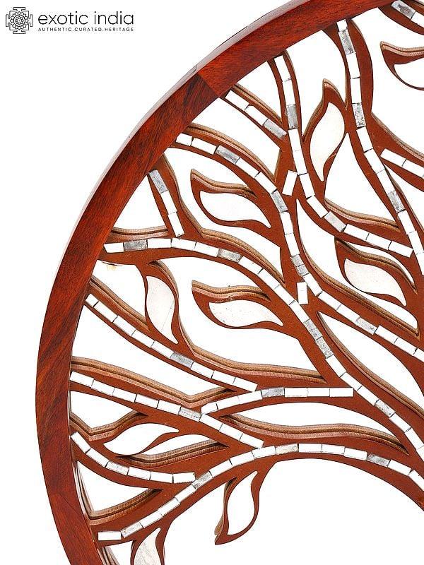 Exotic India 30" Pair Of Round Shaped Designer Tree Of Life With Mirror Work | Set Of 2 | Home Decor | Wall Hanging 