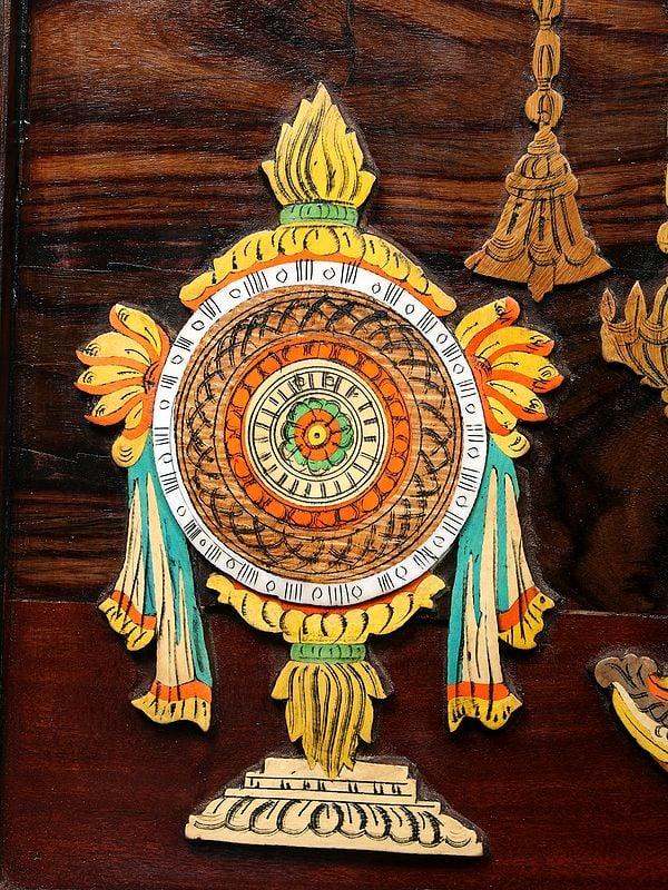 Exotic India 30" Tirupati Balaji With Vaishnava Symbols | Natural Color On Wood Panel With Inlay Work 