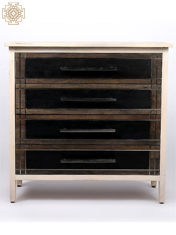 Exotic India 30" Wood And Iron Four Drawers Chest Cabinet