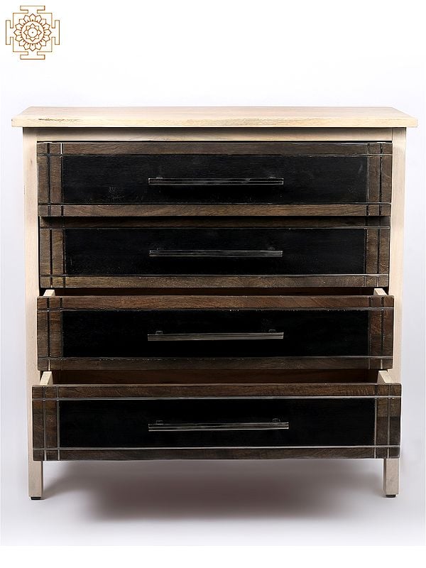 Exotic India 30" Wood And Iron Four Drawers Chest Cabinet