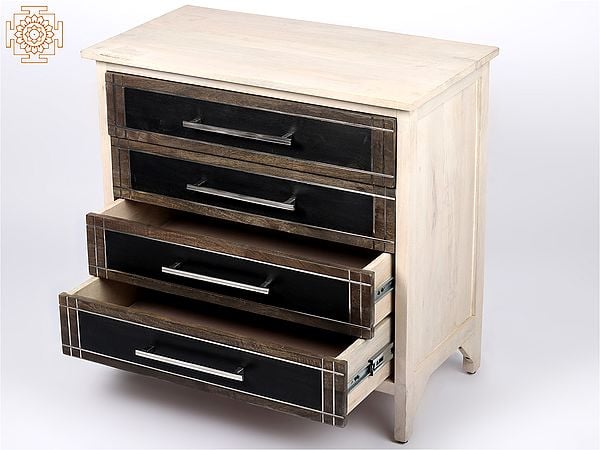 Exotic India 30" Wood And Iron Four Drawers Chest Cabinet