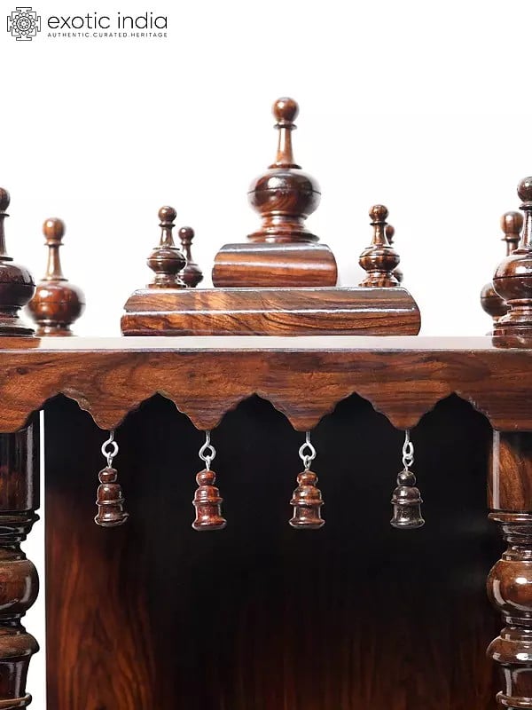 Exotic India 30" Wood Puja Temple With Beautiful Top | Handmade Rosewood Home Decor Item 