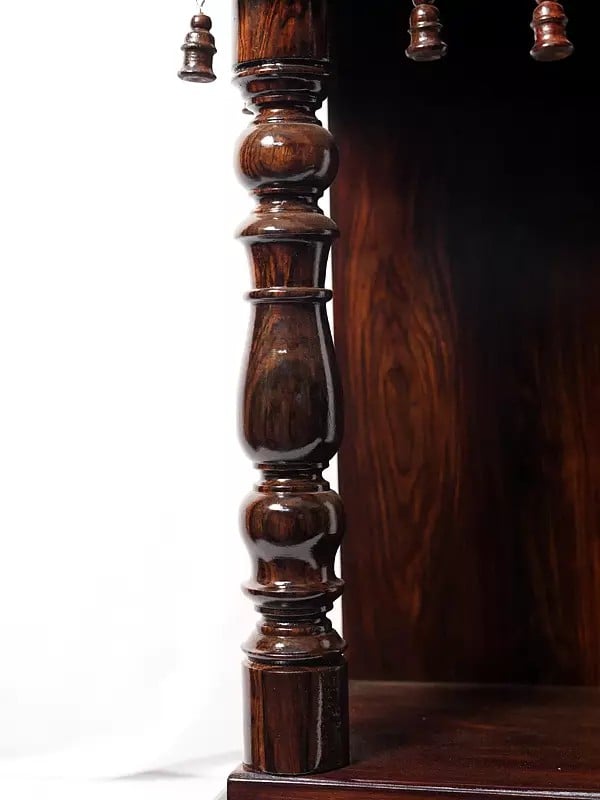 Exotic India 30" Wood Puja Temple With Beautiful Top | Handmade Rosewood Home Decor Item 