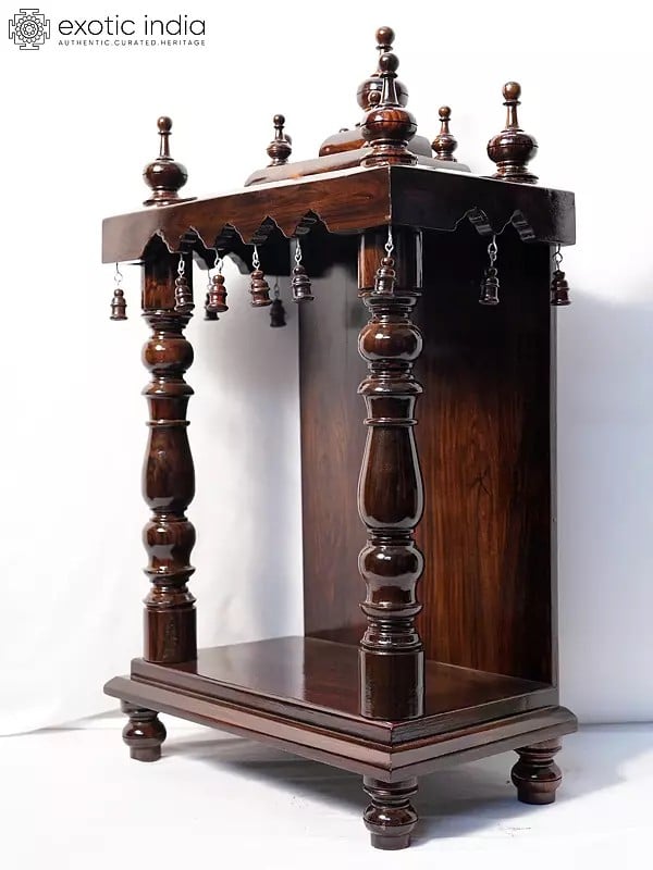 Exotic India 30" Wood Puja Temple With Beautiful Top | Handmade Rosewood Home Decor Item 