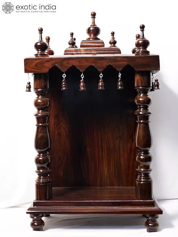 exotic india 30" Wood Puja Temple With Beautiful Top | Handmade Rosewood Home Decor Item 