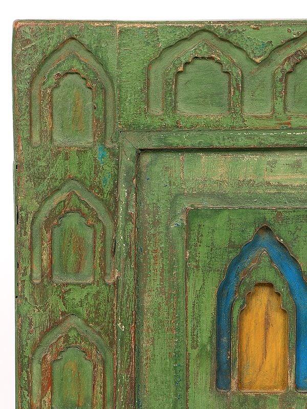Exotic India 30" Wooden Jharokha (Window) Design Mirror | Wall Hanging 