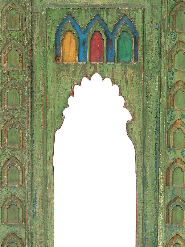 Exotic India 30" Wooden Jharokha (Window) Design Mirror | Wall Hanging 