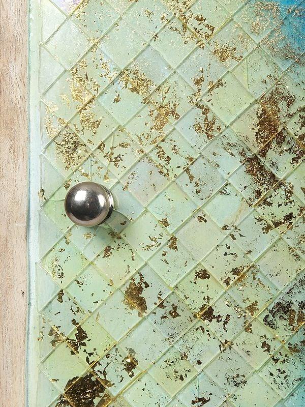 Exotic India 30" Wooden Mosaic Blue Cabinet | Artistic Wooden Boxes